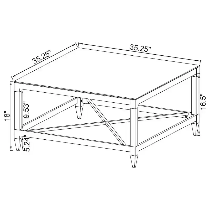 Square Mirrored Tempered Glass Coffee Table with Acrylic Legs & Chrome Frame, 35.25