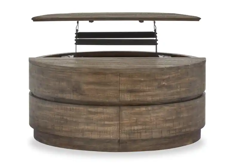 Elm 40 Round Rustic Pine Lift Top Coffee Table with Casters