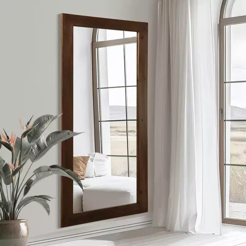 MAYEERTY Full-Length Mirror Solid Wood Straight Edge Right Angle Arch Black 71x35x1in No Stand