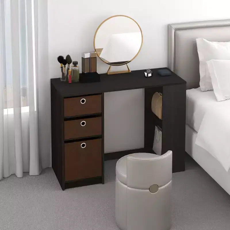 HOMLUX 39 Computer Desk Study Writing Desk with 3 Storage Bins & Open Shelves