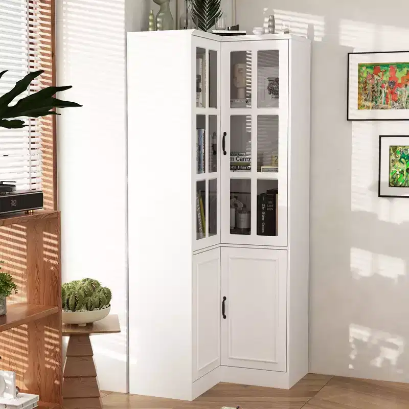 Famapy Vertical Bookcase White Right Angle Type Design Corner Placement