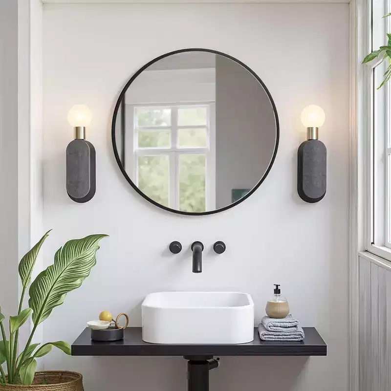 Elegant 60cm Black Aluminum Round Mirror with Slim Frame, 2.8cm Depth