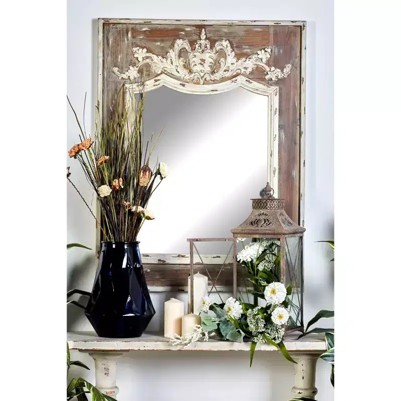 Wood Floral Carved Acanthus Wall Mirror Brown - Olivia & May