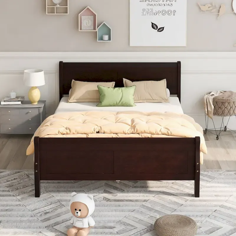 Twin/Full/Queen Wood Frame Sleigh Bed with Footboard