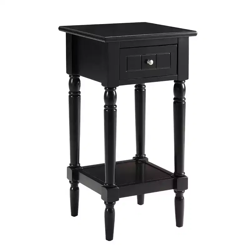 Petite Accent Side Table with Drawer and Open Shelf, Black, 28