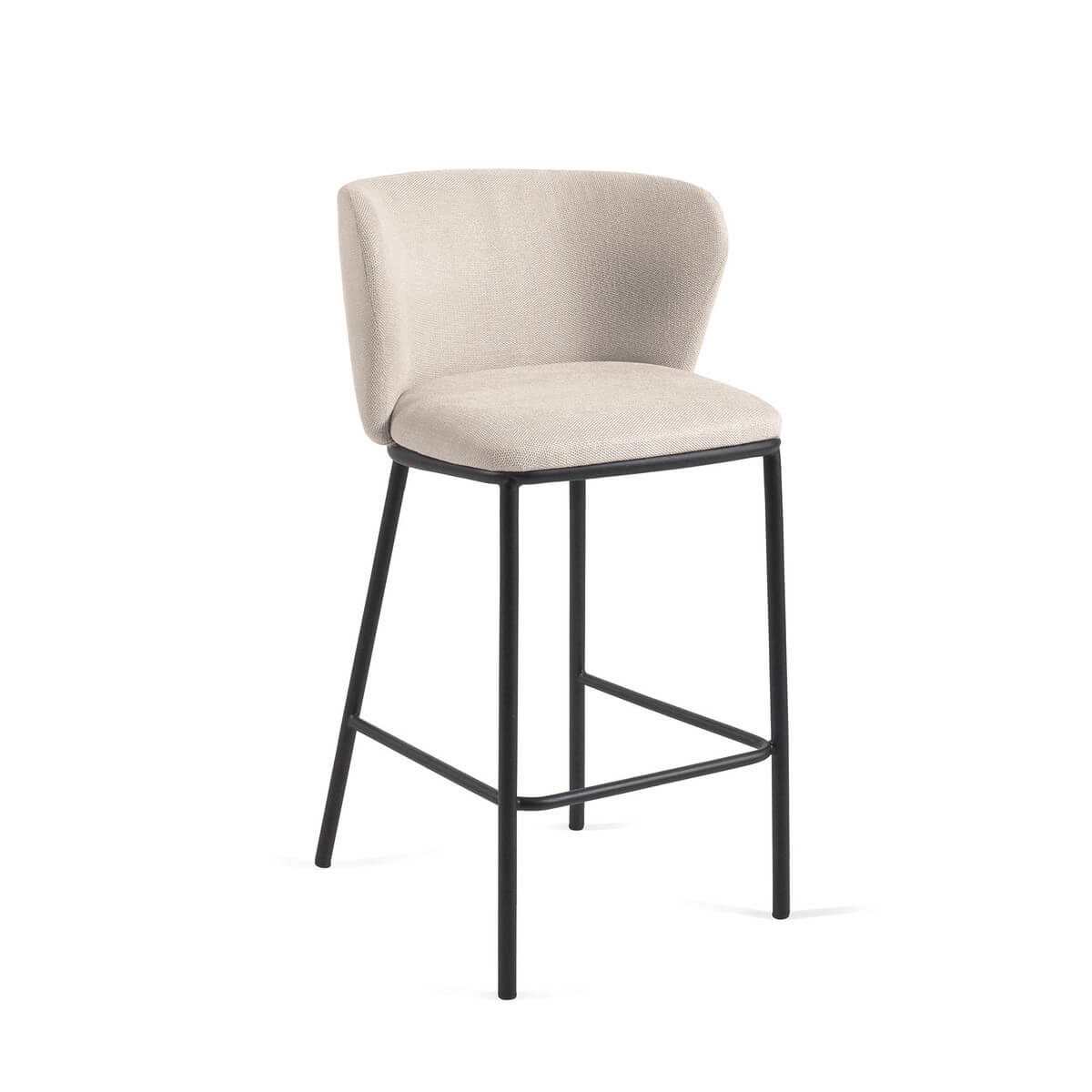 Modern Ivory Chenille Barstool with High Density Foam and Curved Back for Kitchen