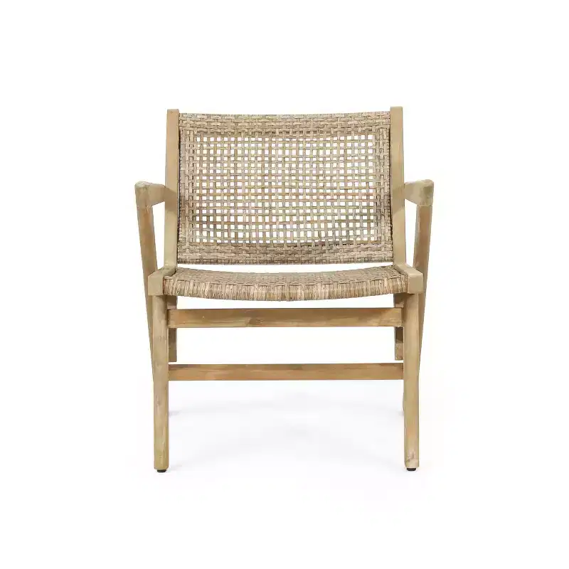 Okak 16 Rustic Patio Accent Chairs Premium Acacia Armchair with Woven Wicker Finish Seat&Back,Set of 2,Patio Furniture Seating,Natural