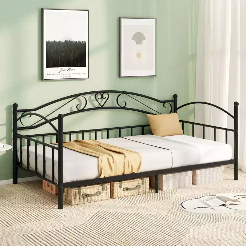 Costway Twin Size Metal Daybed Frame w/ Headboard Heavy-Duty Metal Slats Support