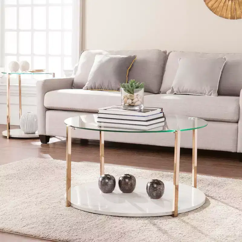 Glam Style Gold Cocktail Coffee Table, Luxe Living Room Accent