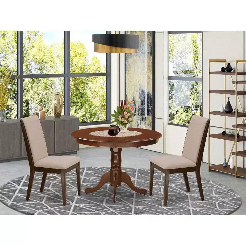 3-Piece Mahogany Finish Solid Wood Top-Dining Room-Seats 4