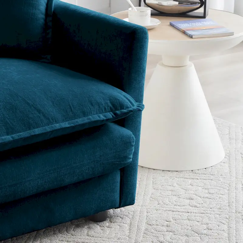 Chenille L-Shaped Sectional, 2 Seater Loveseat with Ottoman Blue