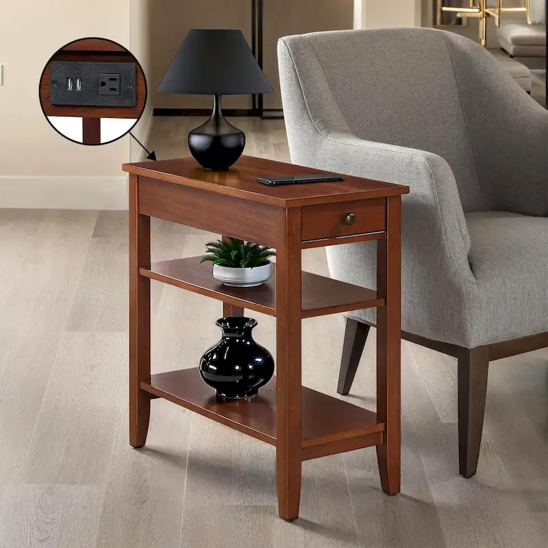 1 Drawer Chairside End Table with Charging Station and Shelves