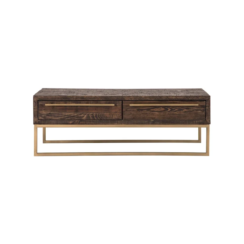 HomeRoots 47 Dark Brown And Gold Metal Coffee Table With Drawer - 46.5