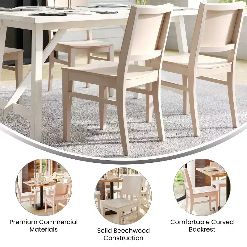 Commercial Grade Solid Beechwood Dining Chairs Set of 2 Curved Backrest 500 lbs