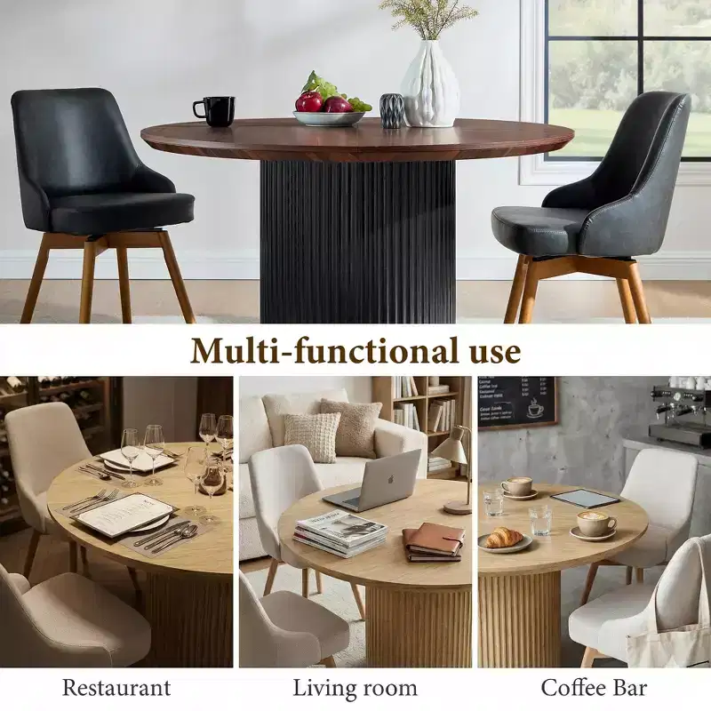 Black / Light Brown / Natural – Round Fluted Dining Table, Pedestal Base, Seats 4–6