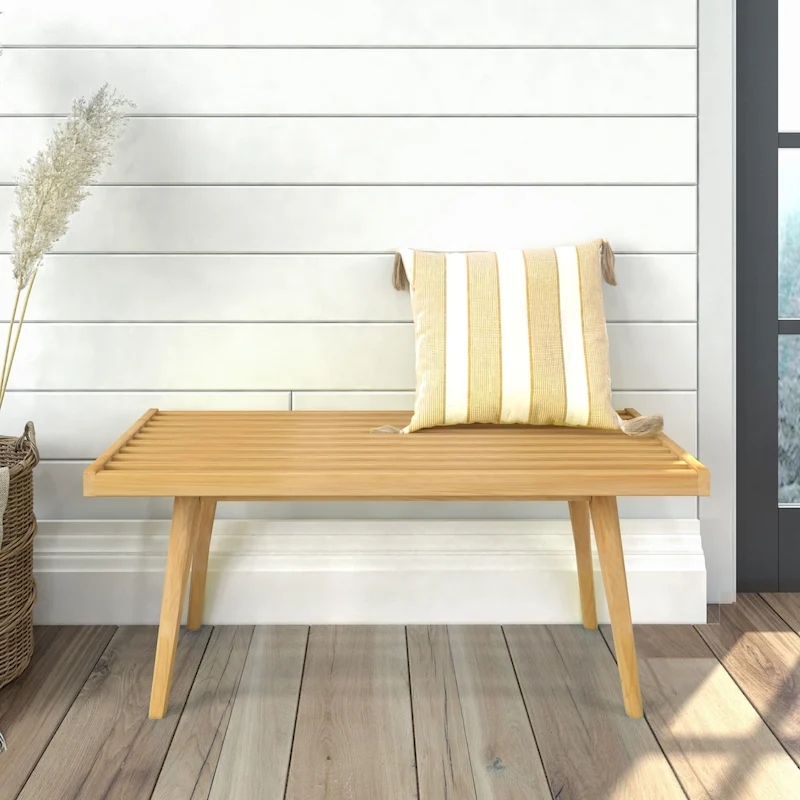 Plank and Beam Mid Century Single Wood Entryway Bench - 41.3 L x 16.5 W x 17.5 H