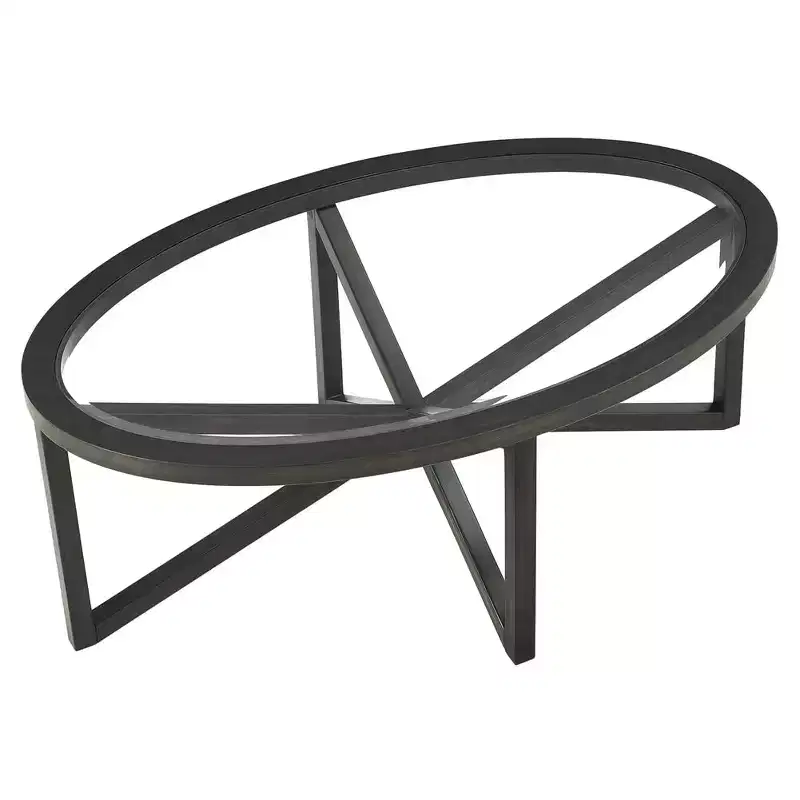 Round Glass Coffee Table with Tripod Wood Base