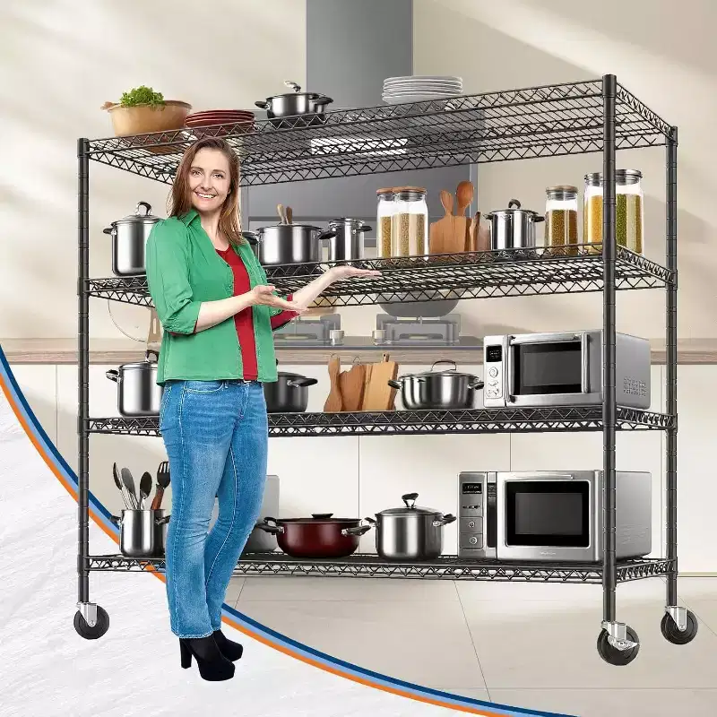 Acekool 4-Tier Heavy Duty Wire Shelving Unit with Locking Wheels, Adjustable Shelves for Kitchen, Garage, Pantry, 2500 lbs Capacity