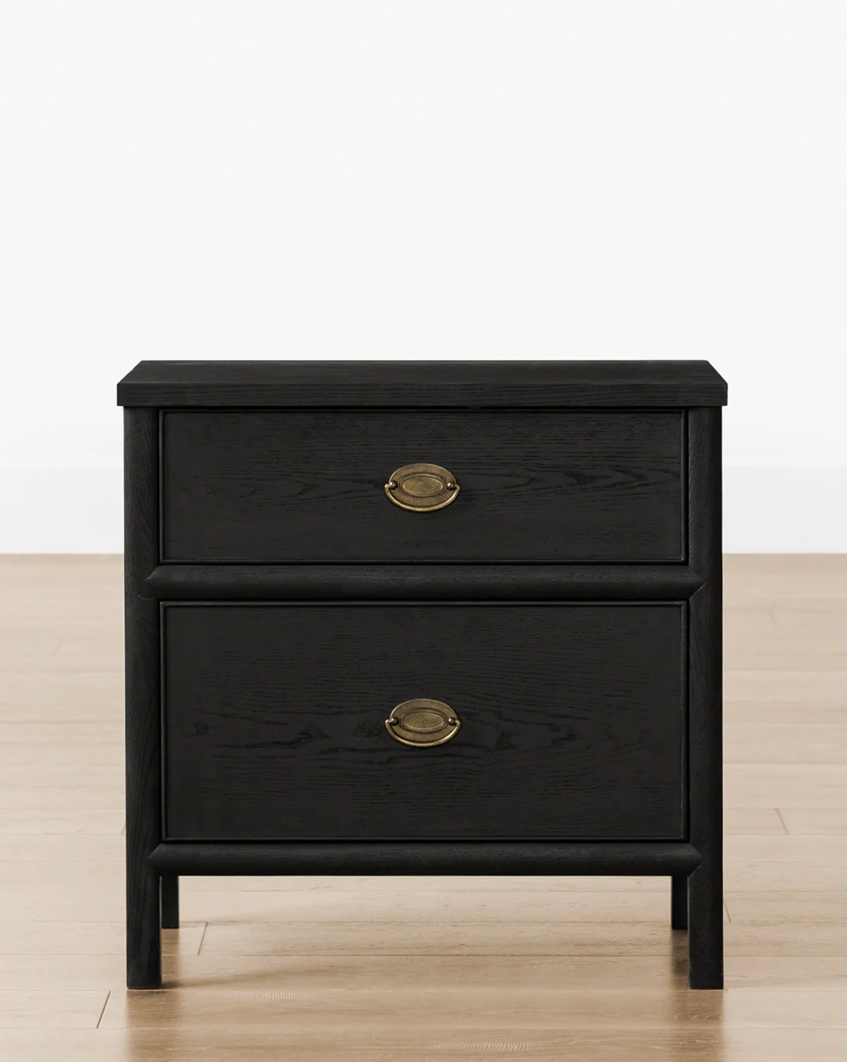 Modern Black Ash Nightstand with Brass Hardware & Spacious Drawer for Bedroom