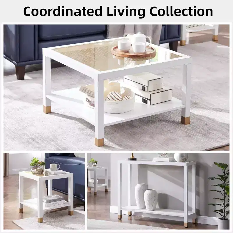 Everett Gold Mesh Glass Coffee Table with Metal Frame