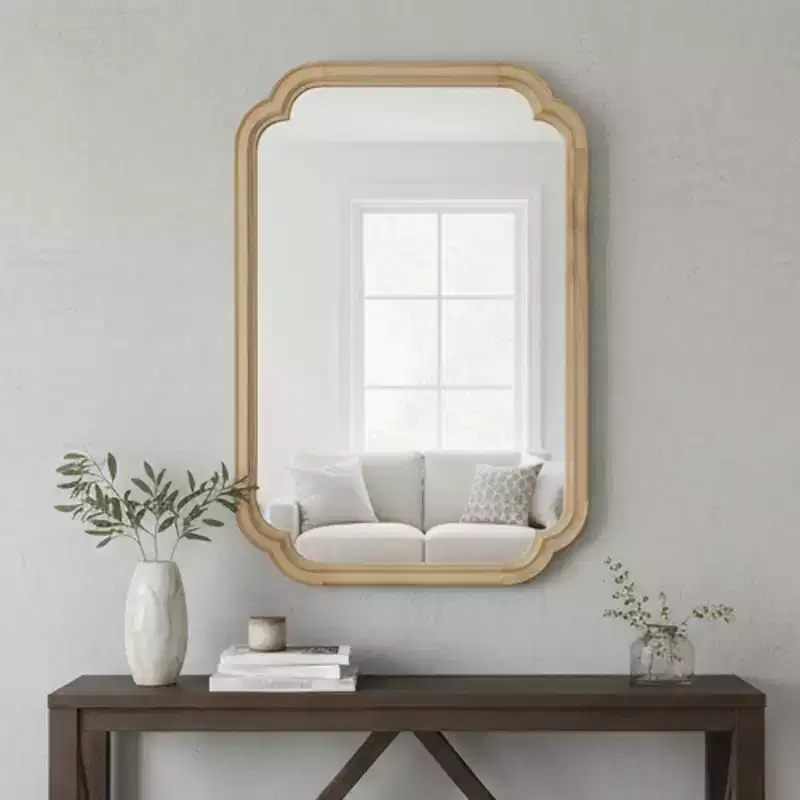 Whisen 24 x 36 Rounded Corner Decorative Mirror, Solid Wood Frame, Entryway