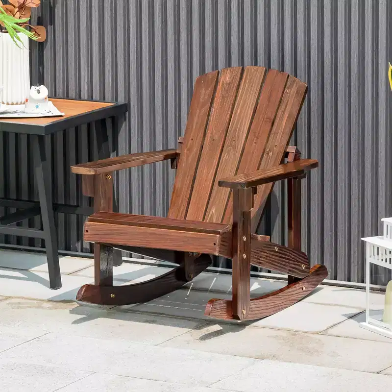 Costway 4PCS Kid Adirondack Rocking Chair Outdoor Solid Wood Slatted seat Backrest