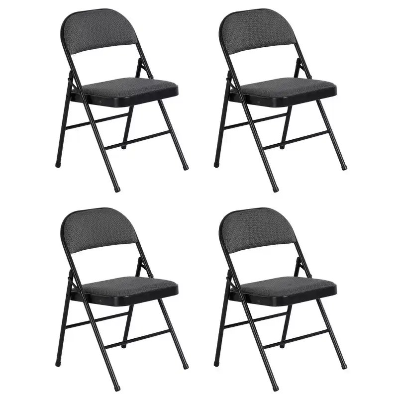 Peakform Folding Vinyl Padded Chair with Comfortable Seat Cushion, Compact, Lightweight, Easy Storage, 4 Pack, Gray Design, Black Frame