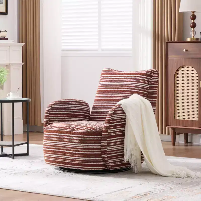 TUYOHW Modern Swivel Accent Chair with Striped Upholstered Leisure Single Sofa with Metal Bracket Armrest Swivel Chair for Living Room, Bedroom