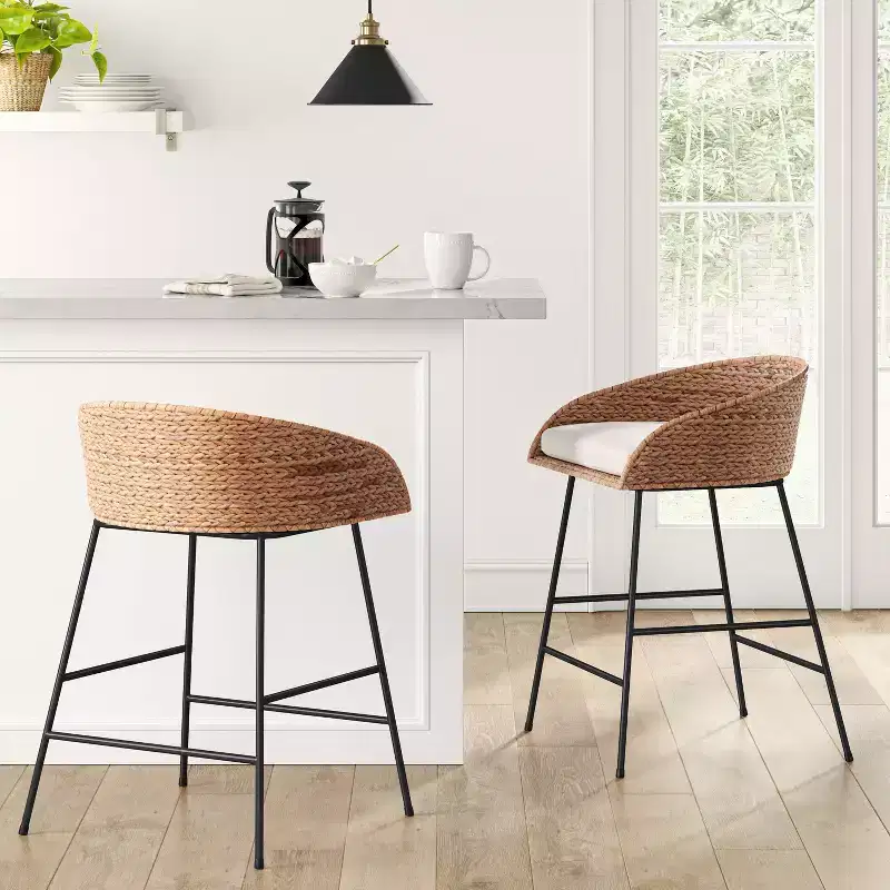 24" Landis Wicker Backed Counter Height Barstool with Cushion and Footrest White/Black- Threshold™