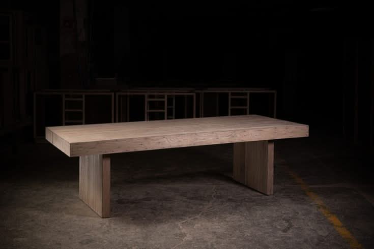 1957 Natural Oak Dining Table - solid oak finish by artisan partners in dimensions, materials, and finishes available upon request