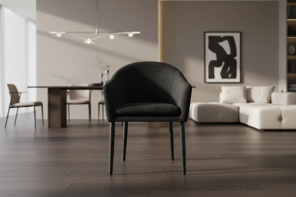 Black Velvet Dining Armchair with Steel Legs