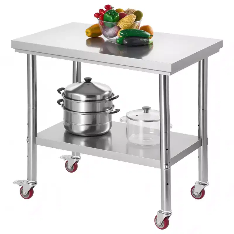 24 x 35 Stainless Steel Prep Table with Wheels and Adjustable Undershelf for Kitchen