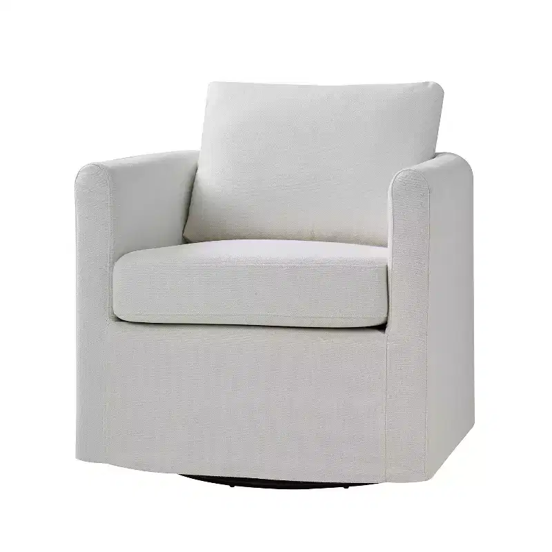 Bernhard Slipcovered Swivel Chair with textured fabric and flared armrests| HULALA HOME