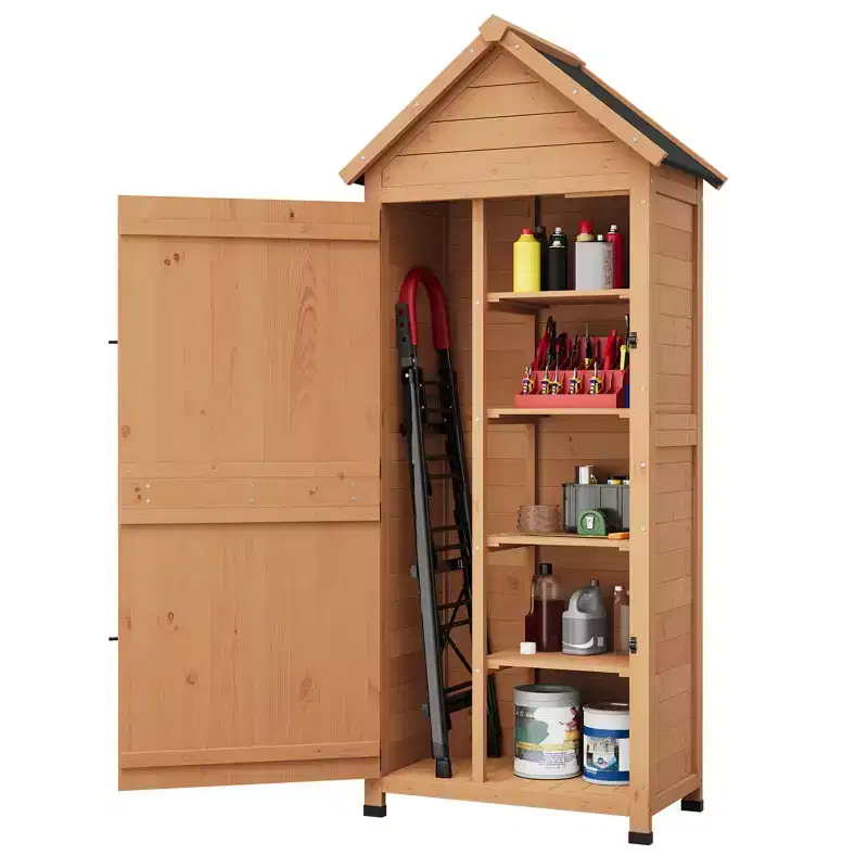 Waterproof Wooden Outdoor Tool Cabinet with Lockable Doors and Adjustable Shelves