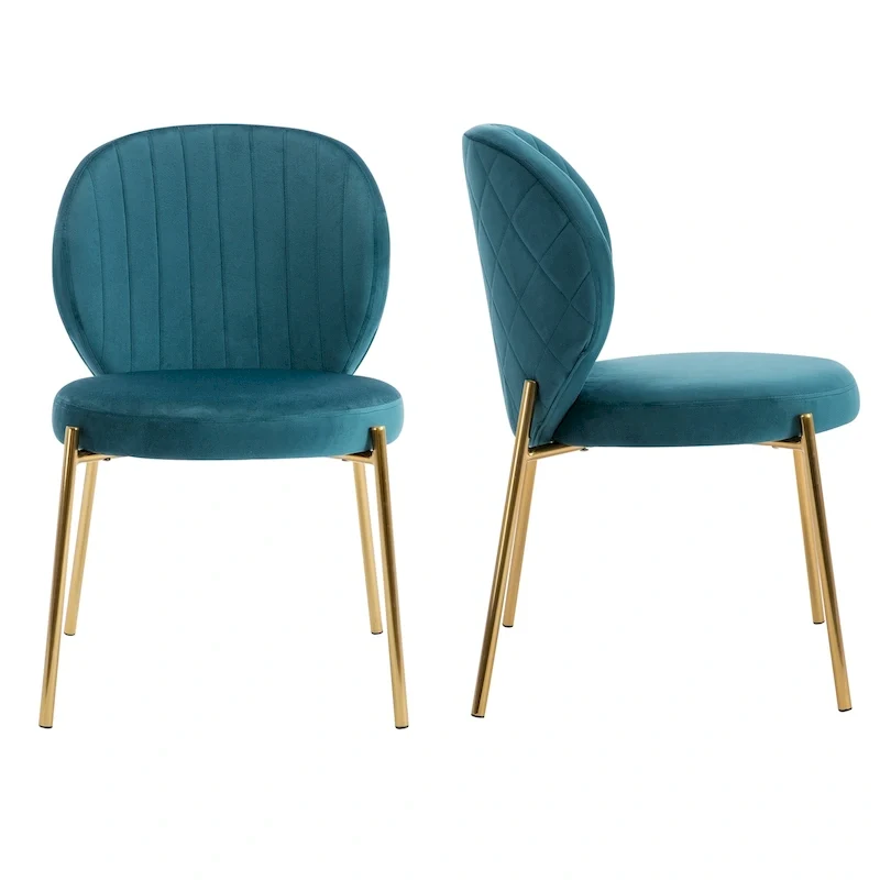 Velvet Dining Chairs Small Cute Accent Chairs with Golden Metal Legs Set of 2