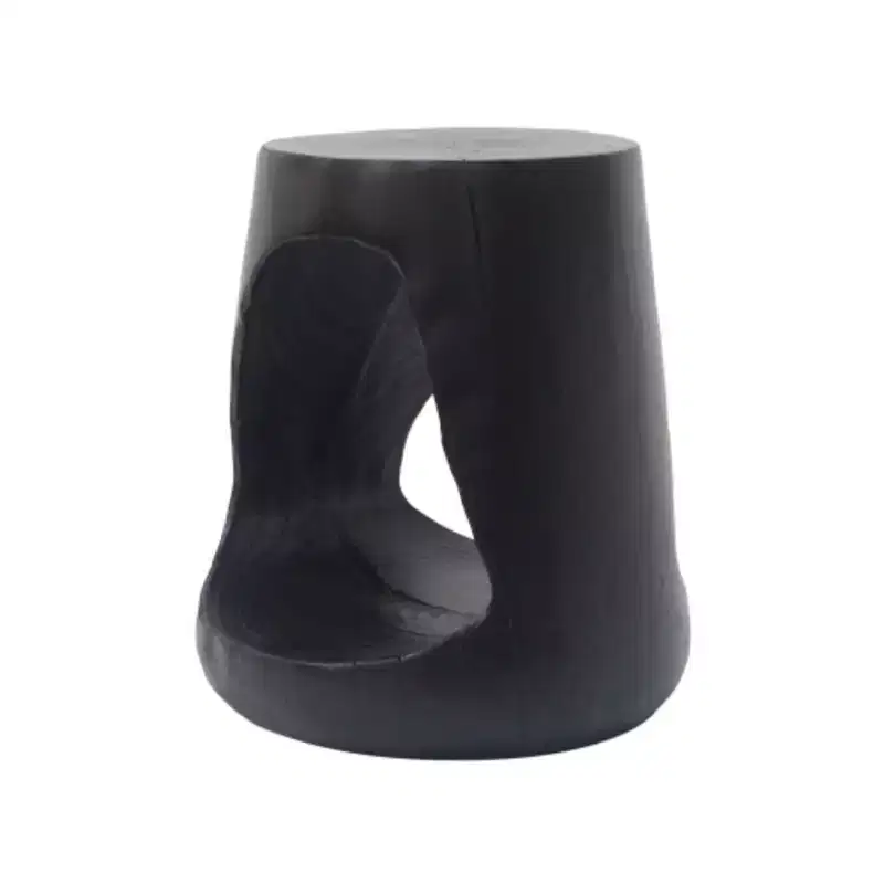 Hollow Side Table with Wooden Texture in Black Hue
