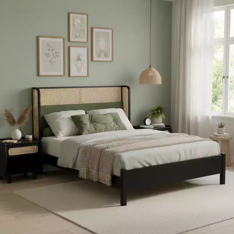 Queen/King Platform Bed Frame with Wingback Upholstered Headboard