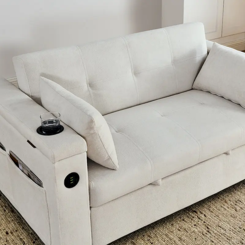 54 Pull-Out Sleeper Sofa Bed Double Seat Recliner Sofa Bed