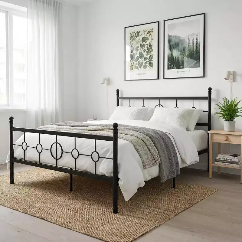 Heavy-Duty Twin Size Iron Bed Frame with Vintage Circular Headboard & Footboard, Noise-Free Platform Bed, Easy Assembly & No Box Spring Needed