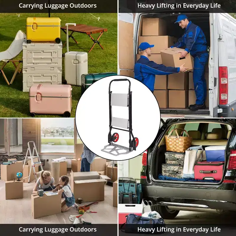 2-in-1 Aluminum Folding Hand Truck & 2-Step Ladder with Anti-Slip Pedals, 220 lbs Capacity