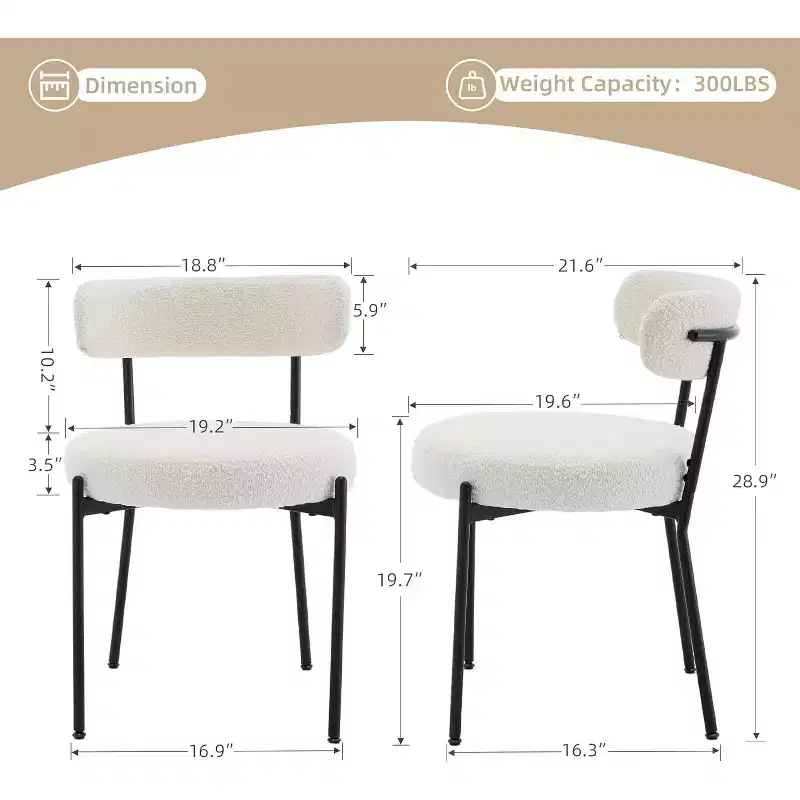 Coolmee Dining Chairs Set of 2,Mid Century Upholstered Chairs with Curved Backrest,265lbs Max Load Black Metal Legs,Modern Kitchen Chairs