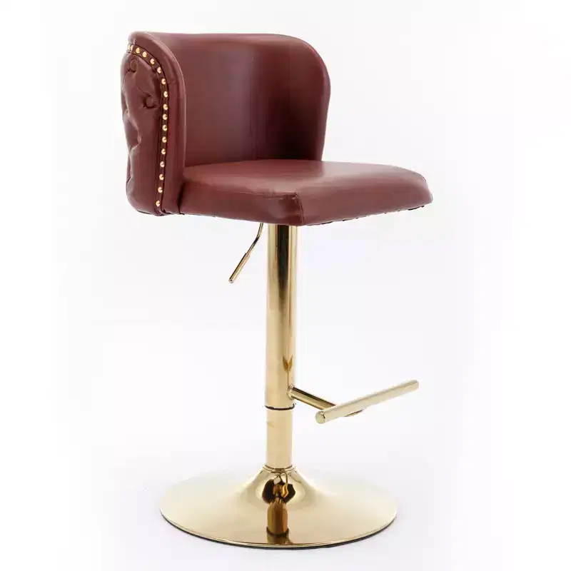 Set of 2 Modern Burgundy Swivel Bar Stools, Adjustable Height, Tufted Back