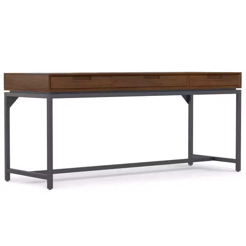 Mid-Century Solid Wood Writing Desk with Drawers, Walnut Veneer