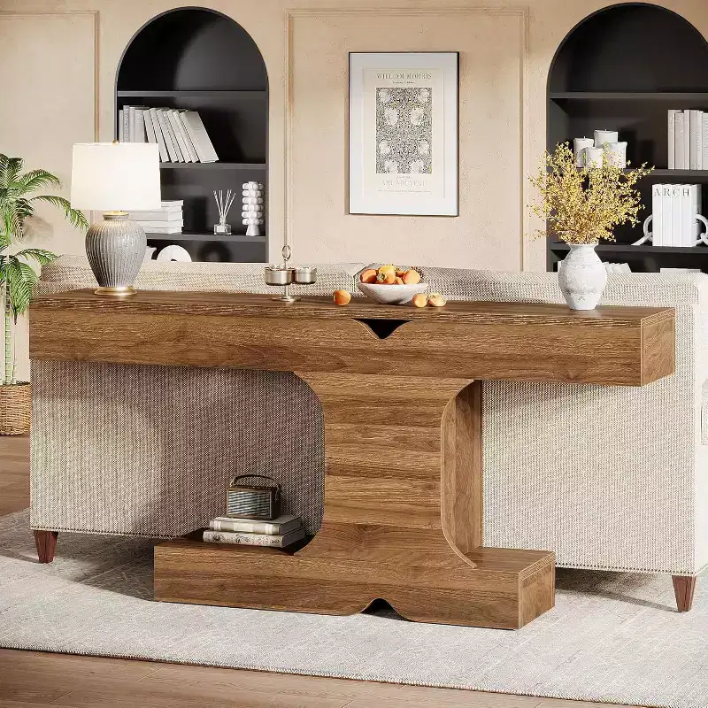 Modern Console Table, 63-Inch Long Sofa Table Behind Couch, Wood Entryway Table for Hallway, Entrance, Living Room, Walnut
