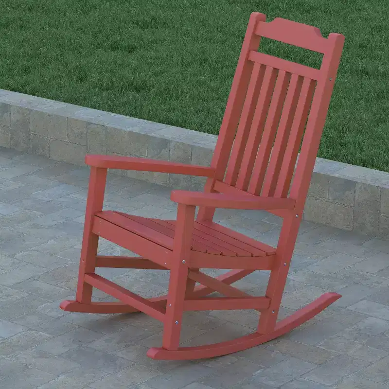 Emma and Oliver All-Weather Rocking Chair in Faux Wood - Patio and Backyard Furniture