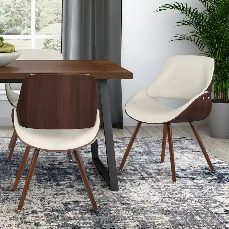 Wooden Dining Chair — Cream Faux Leather (D 22.8