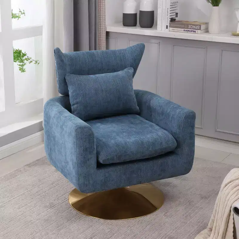 360 Degree Swivel Accent Chair with Gold Metal Base