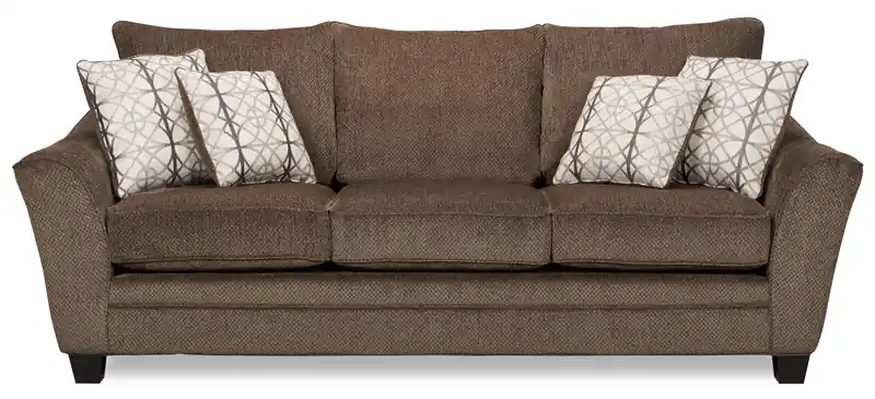 Made in Canada 100 Chenille Fabric Sofa with Flared Arms and Accent Pillows