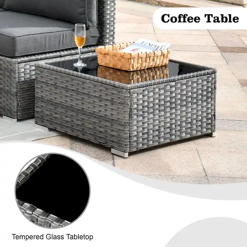HOOOWOOO 10-piece Grey Rattan Patio Furniture Set with Fire Pit