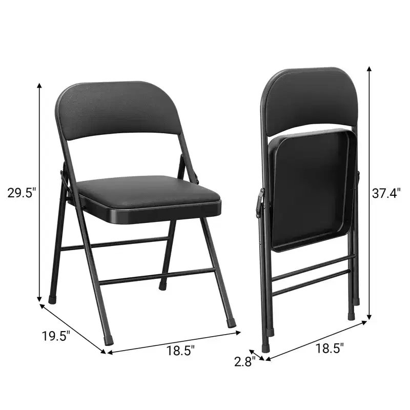 4-Pack Padded Folding Chairs – PU Leather, 350 LB Capacity, Black